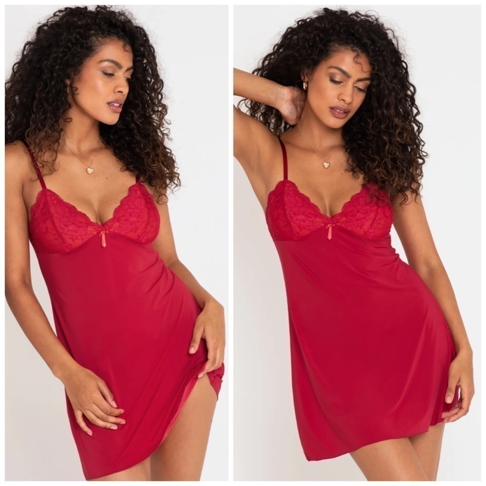 LA Senza red Satin padded bra slip dress size Medium